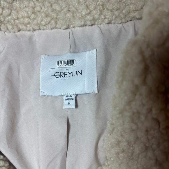 Greylin Kayla Faux Shearling and Tweed Mixed Media Jacket Size Medium in Cream - Picture 7 of 8